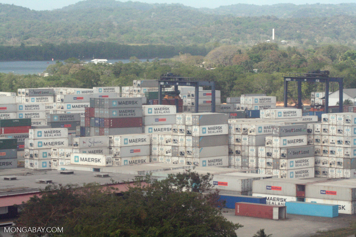 Maersk Sealand shipping containers along the Panama canal