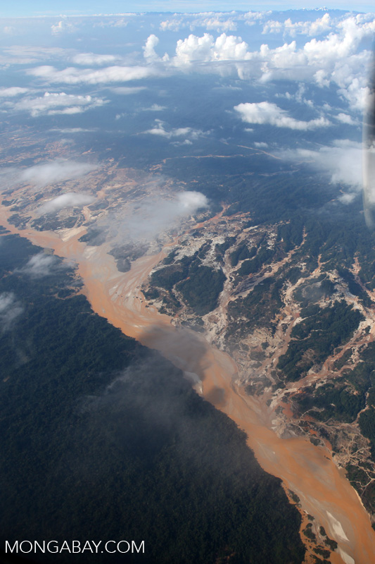 Rio Huaypetue gold mine in the Amazon rainforest
