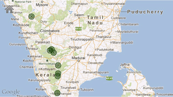 FrogFind 1.0 allows users to pinpoint distribution of certain species on a map.  Courtesy of Google Maps.