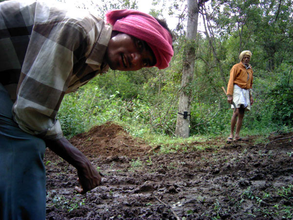 Curious villagers investigate a camera trap while it flashes away. Photo credit: Sanjay Gubbi/NCF/Panthera.